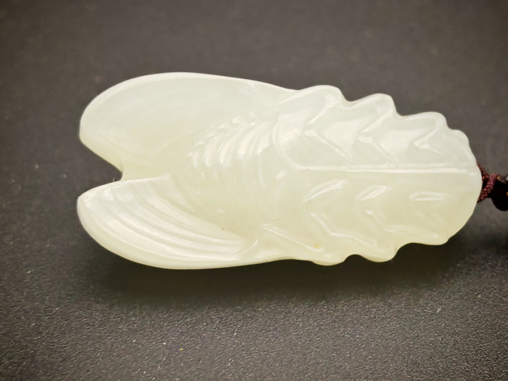 Xinjiang — Hetian White Jade Cicada Pendant, First Cry