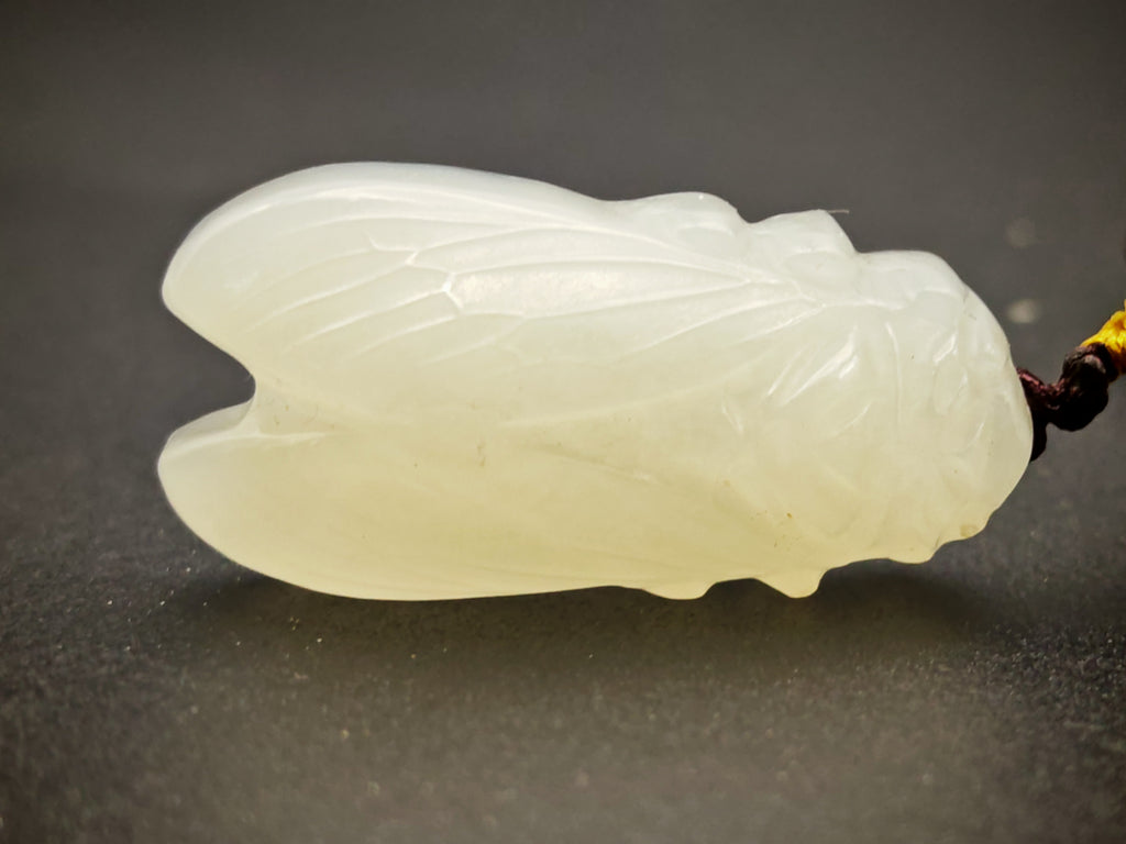 Xinjiang — Hetian White Jade Cicada Pendant, First Cry